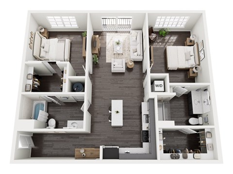 Floor plan for 2 beds, 2 baths, 1206 sqft